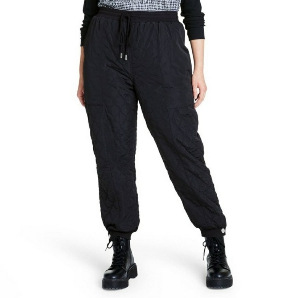 Sandy Liang Black Mid-Rise Quilted Joggers Pants Sz 1x
